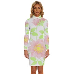 Flowers Illustration T- Shirtflowers T- Shirt (8) Long Sleeve Shirt Collar Bodycon Dress