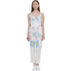 Flowers Illustration T- Shirtflowers T- Shirt (9) V-neck Spaghetti Strap Tie Front Jumpsuit