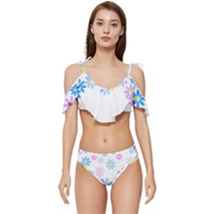 Flowers Illustration T- Shirtflowers T- Shirt (9) Ruffle Edge Tie Up Bikini Set	