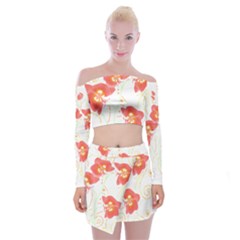 Flowers Illustration T- Shirtflowers T- Shirt Off Shoulder Top With Mini Skirt Set by maxcute