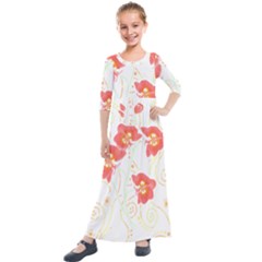 Flowers Illustration T- Shirtflowers T- Shirt Kids  Quarter Sleeve Maxi Dress by maxcute