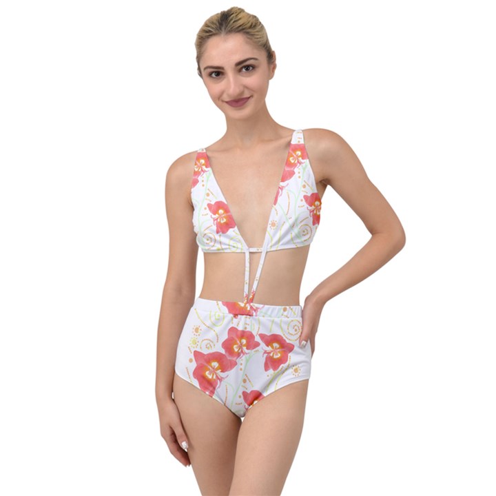 Flowers Illustration T- Shirtflowers T- Shirt Tied Up Two Piece Swimsuit