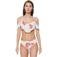 Flowers Illustration T- Shirtflowers T- Shirt Ruffle Edge Tie Up Bikini Set	