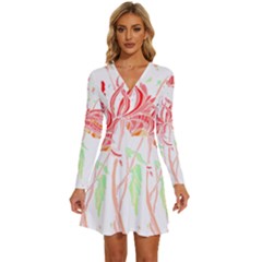 Flowers Lover T- Shirtflowers T- Shirt (3) Long Sleeve Deep V Mini Dress 