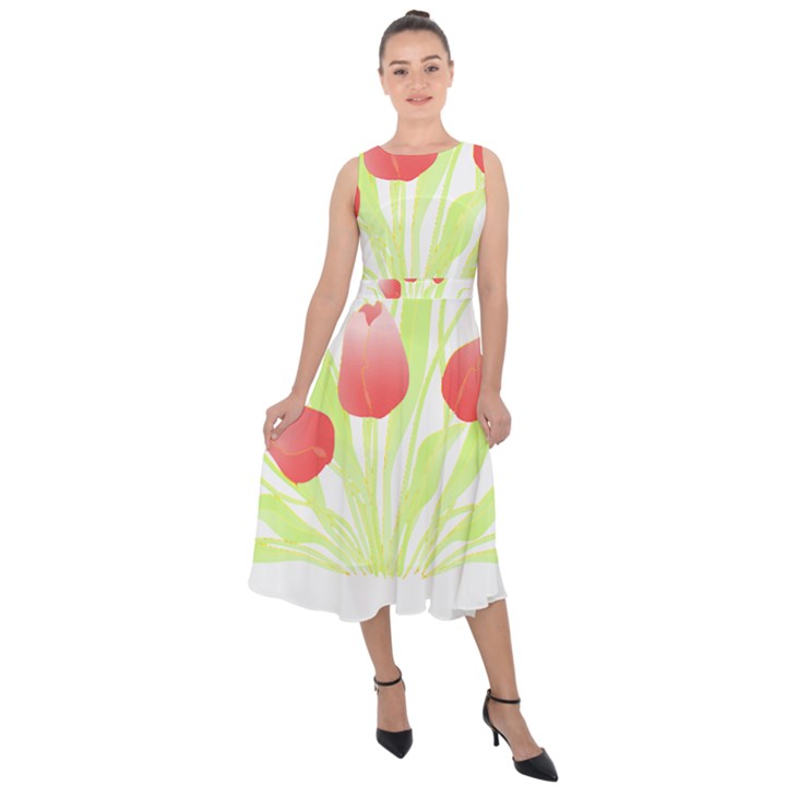 Flowers Lover T- Shirtflowers T- Shirt (7) Midi Tie-Back Chiffon Dress