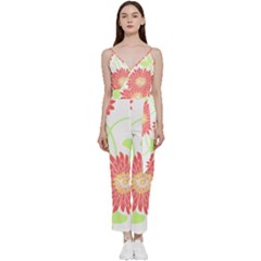 Flowers Lover T- Shirtflowers T- Shirt (8) V-neck Spaghetti Strap Tie Front Jumpsuit