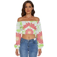 Flowers Lover T- Shirtflowers T- Shirt (8) Long Sleeve Crinkled Weave Crop Top