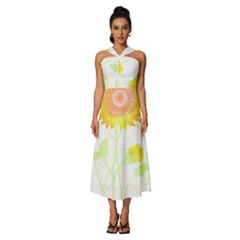 Flowers Lover T- Shirtflowers T- Shirt Sleeveless Cross Front Cocktail Midi Chiffon Dress