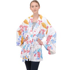 Flowers Pattern T- Shirtflower Pattern Design Drawing T- Shirt Long Sleeve Velvet Kimono  by maxcute