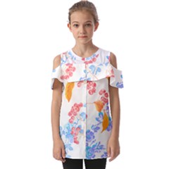 Flowers Pattern T- Shirtflower Pattern Design Drawing T- Shirt Fold Over Open Sleeve Top