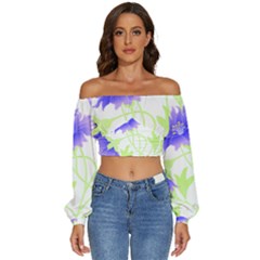 Flowers Pattern T- Shirtflowers T- Shirt Long Sleeve Crinkled Weave Crop Top