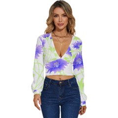 Flowers Pattern T- Shirtflowers T- Shirt Long Sleeve Deep-v Velour Top