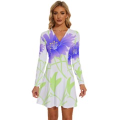 Flowers Pattern T- Shirtflowers T- Shirt Long Sleeve Deep V Mini Dress 