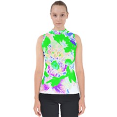 Flowers T- Shirt Abstract Flowers Mock Neck Shell Top by maxcute