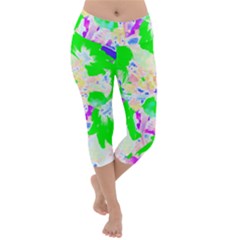 Flowers T- Shirt Abstract Flowers Lightweight Velour Capri Yoga Leggings by maxcute