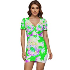 Flowers T- Shirt Abstract Flowers Low Cut Cap Sleeve Mini Dress