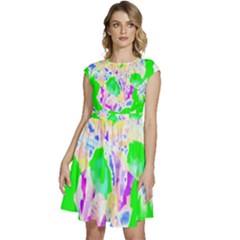 Flowers T- Shirt Abstract Flowers Cap Sleeve High Waist Dress