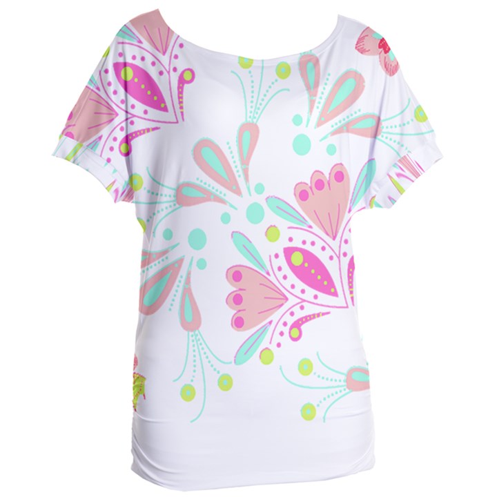 Flowers T- Shirt Batik Flower  Pattern T- Shirt Women s Oversized Tee