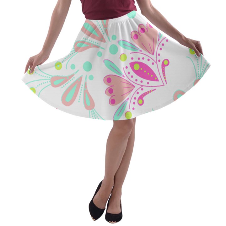 Flowers T- Shirt Batik Flower  Pattern T- Shirt A-line Skater Skirt