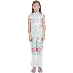 Flowers T- Shirt Batik Flower  Pattern T- Shirt Kids  Sleeveless Ruffle Edge Band Collar Chiffon One Piece