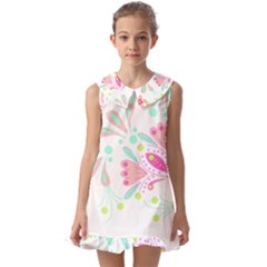 Flowers T- Shirt Batik Flower  Pattern T- Shirt Kids  Pilgrim Collar Ruffle Hem Dress