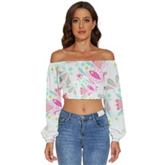 Flowers T- Shirt Batik Flower  Pattern T- Shirt Long Sleeve Crinkled Weave Crop Top