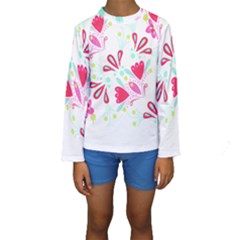 Flowers T- Shirt Batik Flower Pattern T- Shirt Kids  Long Sleeve Swimwear by maxcute