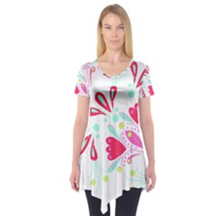 Flowers T- Shirt Batik Flower Pattern T- Shirt Short Sleeve Tunic  by maxcute