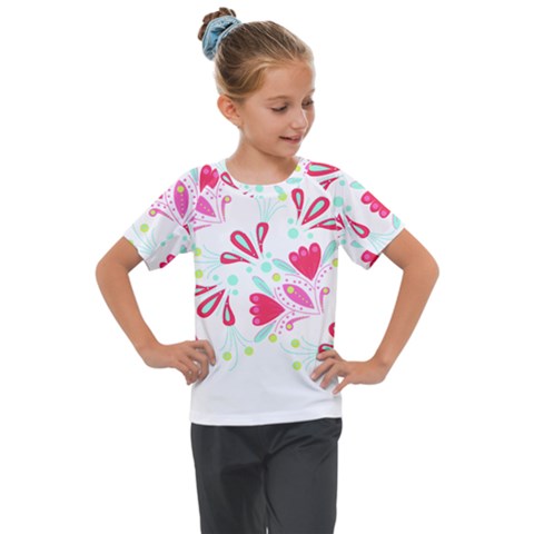 Flowers T- Shirt Batik Flower Pattern T- Shirt Kids  Mesh Piece Tee by maxcute