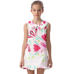 Flowers T- Shirt Batik Flower Pattern T- Shirt Kids  Pilgrim Collar Ruffle Hem Dress