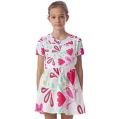 Flowers T- Shirt Batik Flower Pattern T- Shirt Kids  Short Sleeve Pinafore Style Dress