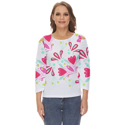 Flowers T- Shirt Batik Flower Pattern T- Shirt Cut Out Wide Sleeve Top by maxcute