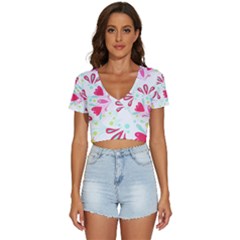 Flowers T- Shirt Batik Flower Pattern T- Shirt V-neck Crop Top