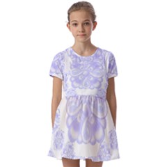 Flowers T- Shirt Blue Zentangles Pattern T- Shirt Kids  Short Sleeve Pinafore Style Dress