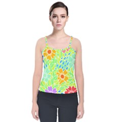 Flowers T- Shirt Colorful Flowers T- Shirt Velvet Spaghetti Strap Top by maxcute