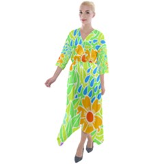 Flowers T- Shirt Colorful Flowers T- Shirt Quarter Sleeve Wrap Front Maxi Dress by maxcute