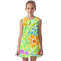 Flowers T- Shirt Colorful Flowers T- Shirt Kids  Pilgrim Collar Ruffle Hem Dress