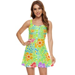 Flowers T- Shirt Colorful Flowers T- Shirt Ruffle Edge Bra Cup Chiffon Mini Dress