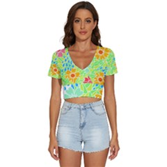 Flowers T- Shirt Colorful Flowers T- Shirt V-neck Crop Top