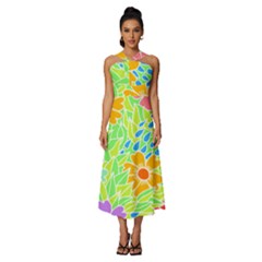 Flowers T- Shirt Colorful Flowers T- Shirt Sleeveless Cross Front Cocktail Midi Chiffon Dress