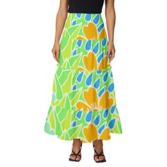 Flowers T- Shirt Colorful Flowers T- Shirt Tiered Ruffle Maxi Skirt