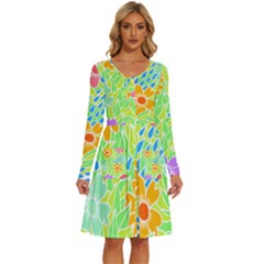 Flowers T- Shirt Colorful Flowers T- Shirt Long Sleeve Dress With Pocket