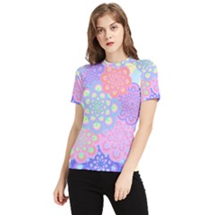 Flowers T- Shirt Flower Bouquet Pink, Purple, Blue T- Shirt Women s Short Sleeve Rash Guard