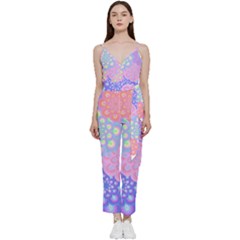 Flowers T- Shirt Flower Bouquet Pink, Purple, Blue T- Shirt V-neck Spaghetti Strap Tie Front Jumpsuit by maxcute