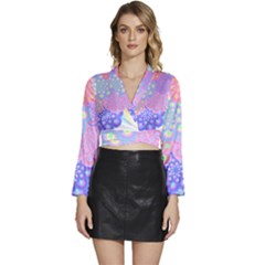 Flowers T- Shirt Flower Bouquet Pink, Purple, Blue T- Shirt Long Sleeve Tie Back Satin Wrap Top