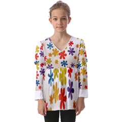 Flowers T- Shirt Flower Power T- Shirt Kids  V Neck Casual Top