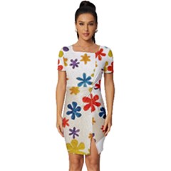 Flowers T- Shirt Flower Power T- Shirt Fitted Knot Split End Bodycon Dress