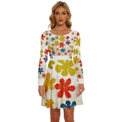 Flowers T- Shirt Flower Power T- Shirt Long Sleeve Wide Neck Velour Dress