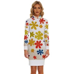 Flowers T- Shirt Flower Power T- Shirt Long Sleeve Shirt Collar Bodycon Dress