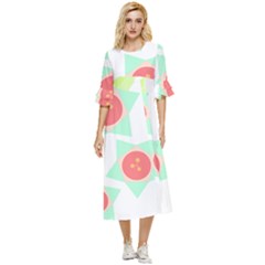 Flowers T- Shirt Modern Geometric Flowers T- Shirt Double Cuff Midi Dress by maxcute